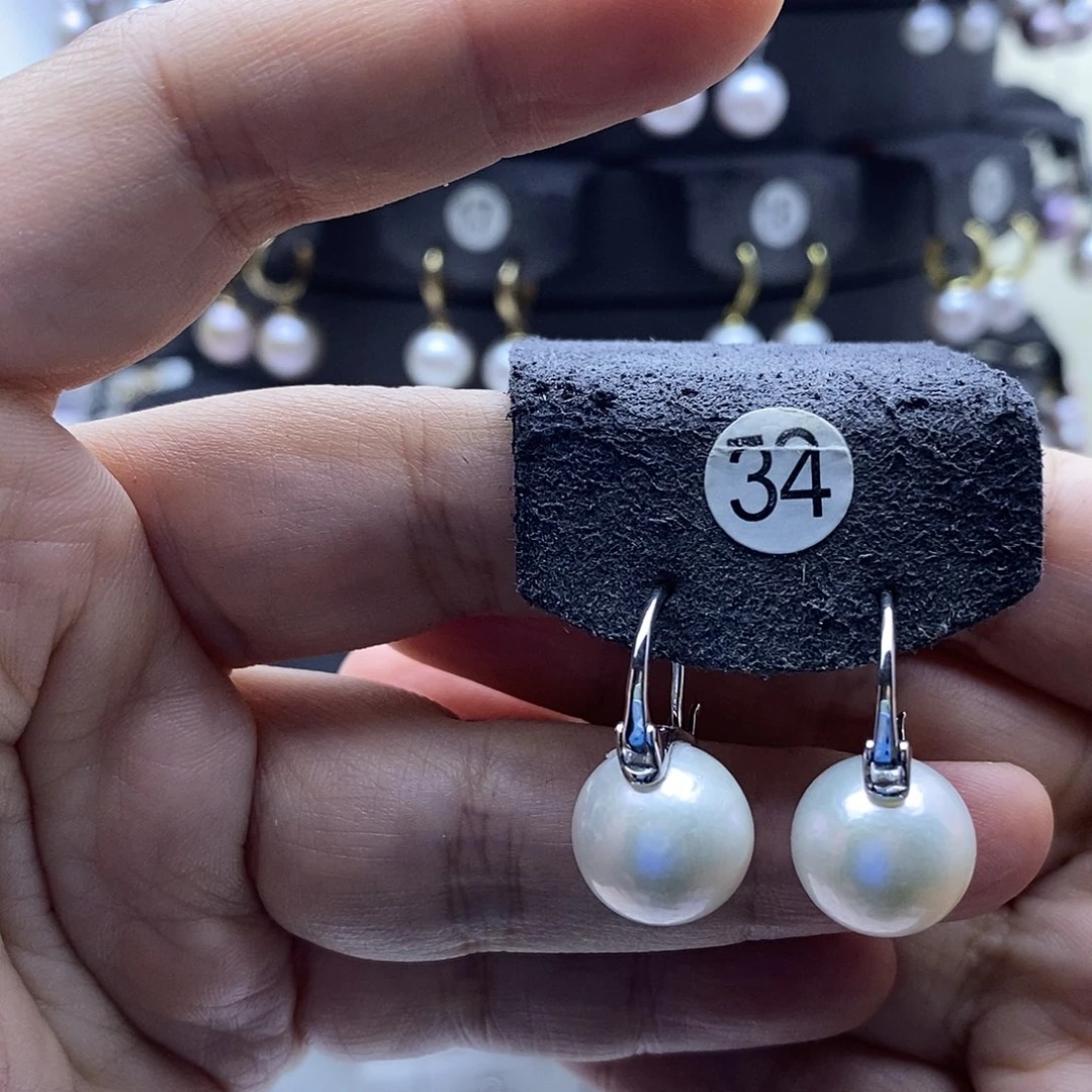 银S925镀金镶嵌淡水珍珠耳饰