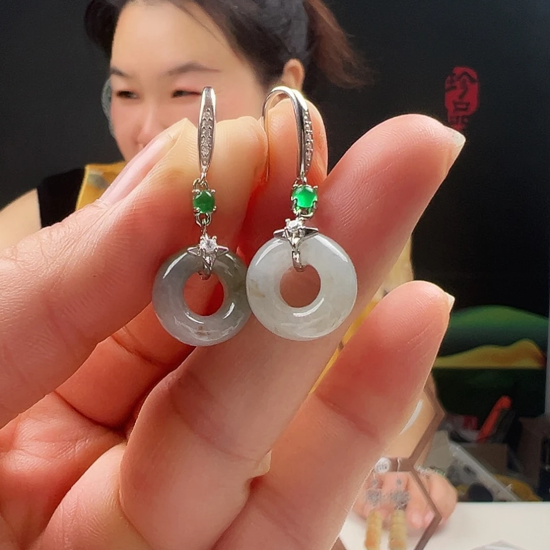 银S925镶嵌翡翠耳饰