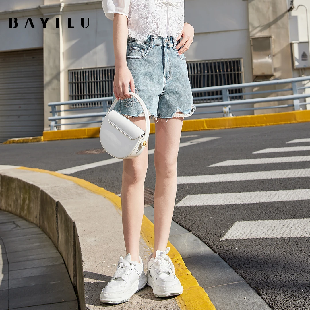 【叶姐】芭依璐夏季牛仔短裤女高腰阔腿裤子90K2037(颜色不同面料)