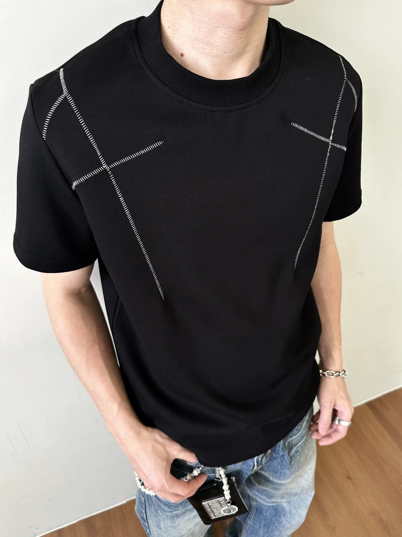 【EME】剪裁明辑线专机车缝夏季短袖T恤休闲宽松舒适透气纯色