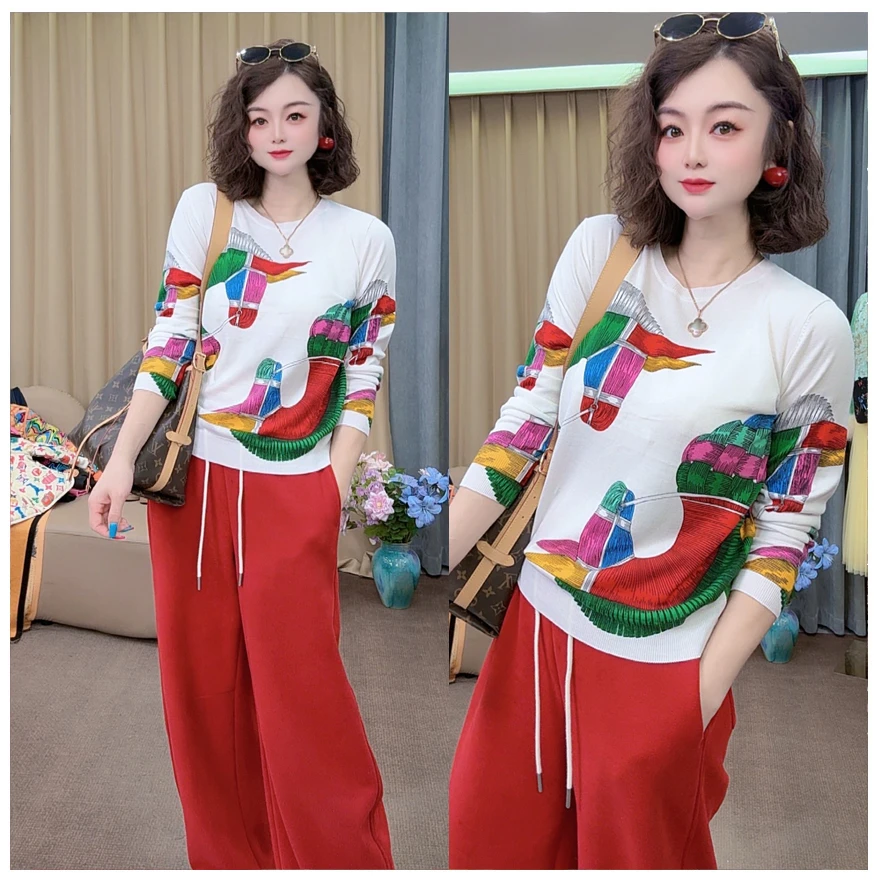 【DJ轻奢】《双马》新款百搭休闲时尚彩色圆领套头宽松针织衫