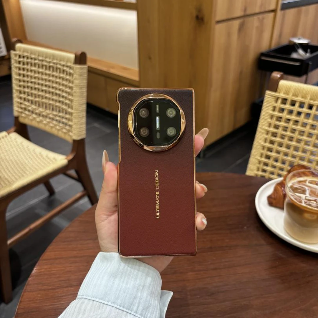 适用华为MateX5/MateX6纯皮定制款渐变电镀手机壳 电镀中轴手机壳