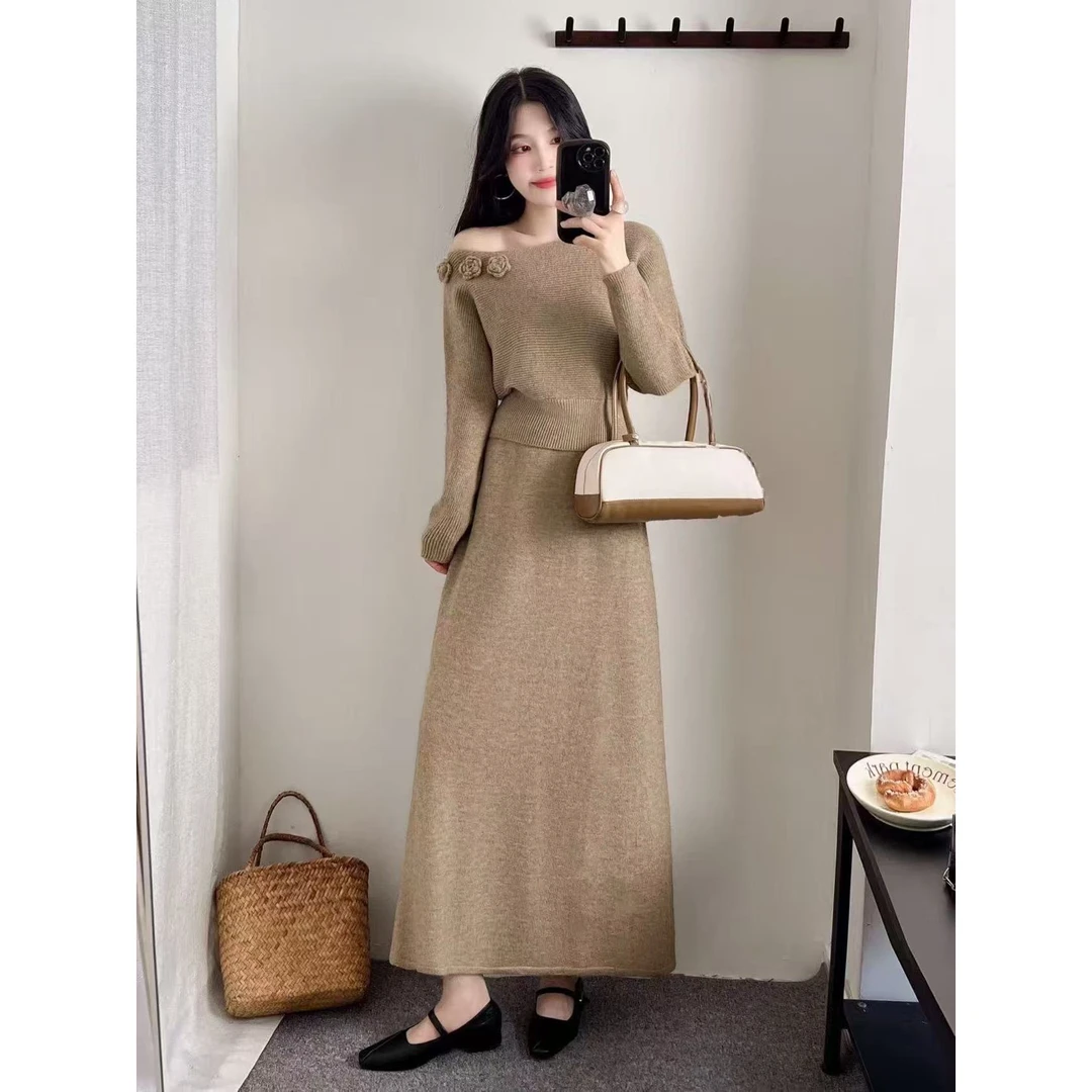 溪溪靓衫暖冬可颂慵懒感套装女秋松弛毛衣休闲半身裙两件套