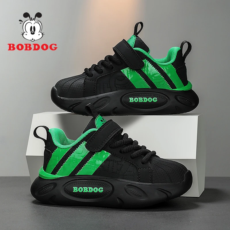 巴布豆童鞋男童鞋子春秋款2025新款皮面防水跑步鞋男孩儿童运动鞋