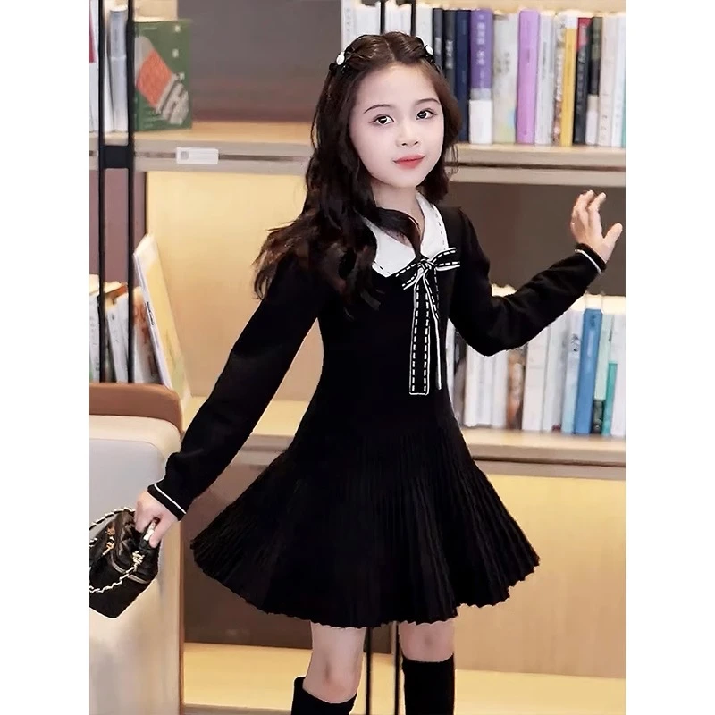 女童毛衣连衣裙春季2025新款儿童针织打底裙子春秋女孩公主裙洋气