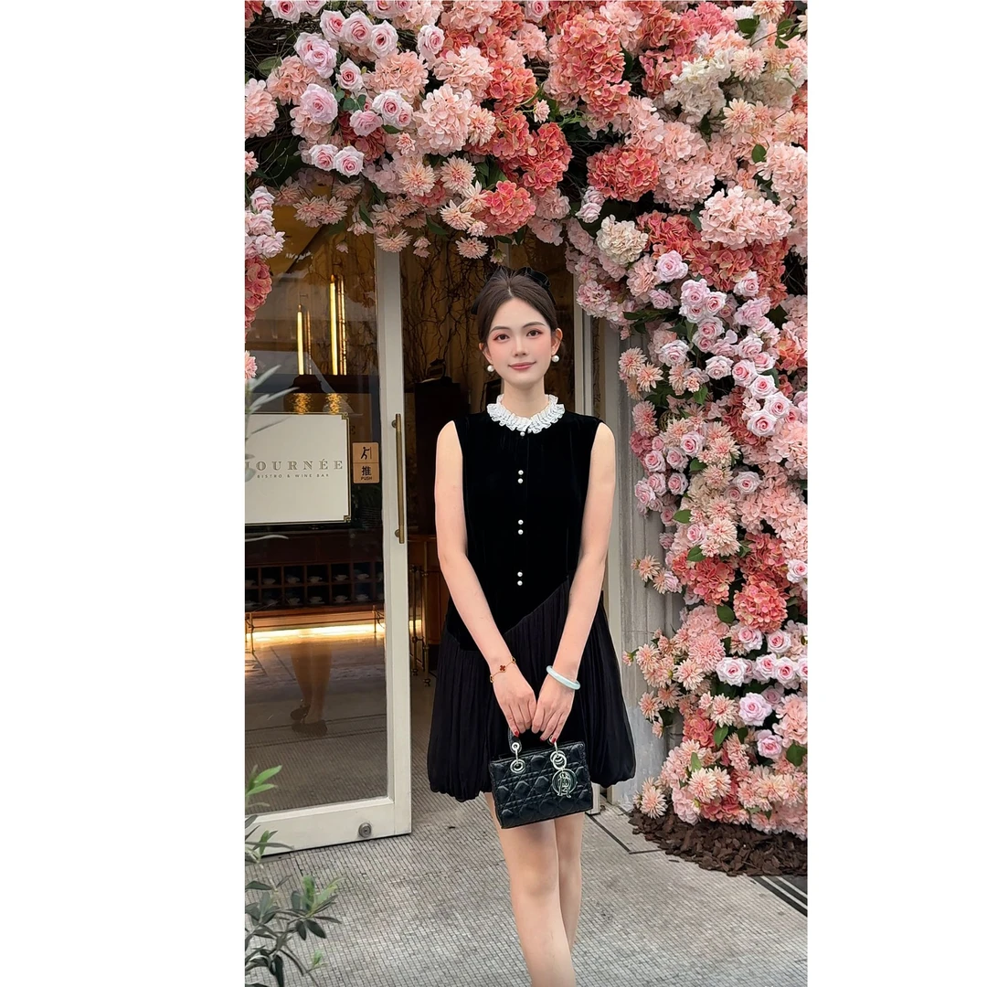 3-天鹅湖畔！【云中锦书-新国潮】真丝绒透气名媛千金无袖旗袍裙