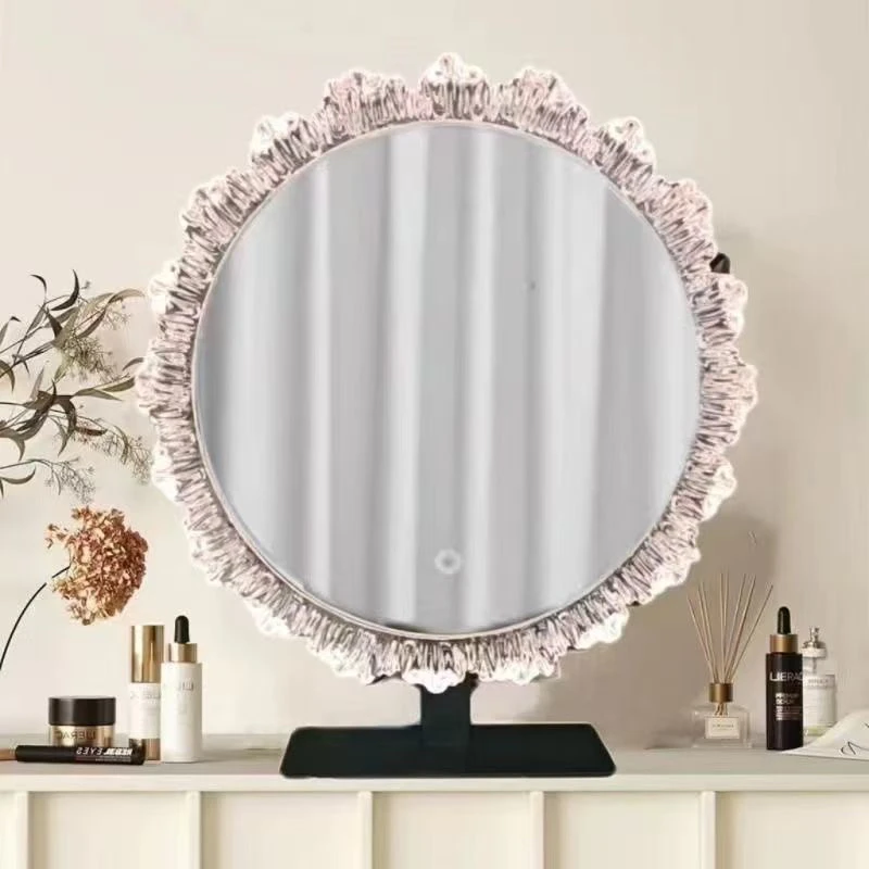 太阳花网红台式化妆镜亚克力梳妆镜卧室led灯梳妆台可发光轻奢镜