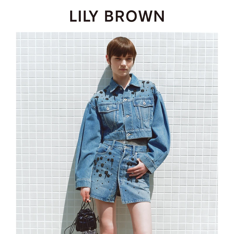 LilyBrownCANDY钻饰纽扣牛仔短半身裙LWFS244803