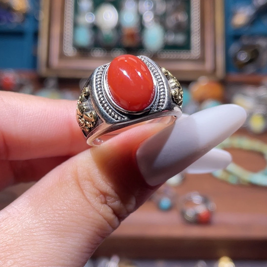 岚***耶南红玛瑙银S925镶嵌戒指戒指