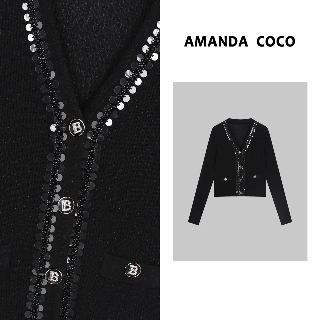 KEY# 法式浪漫~2025春夏亮片气质针织上衣