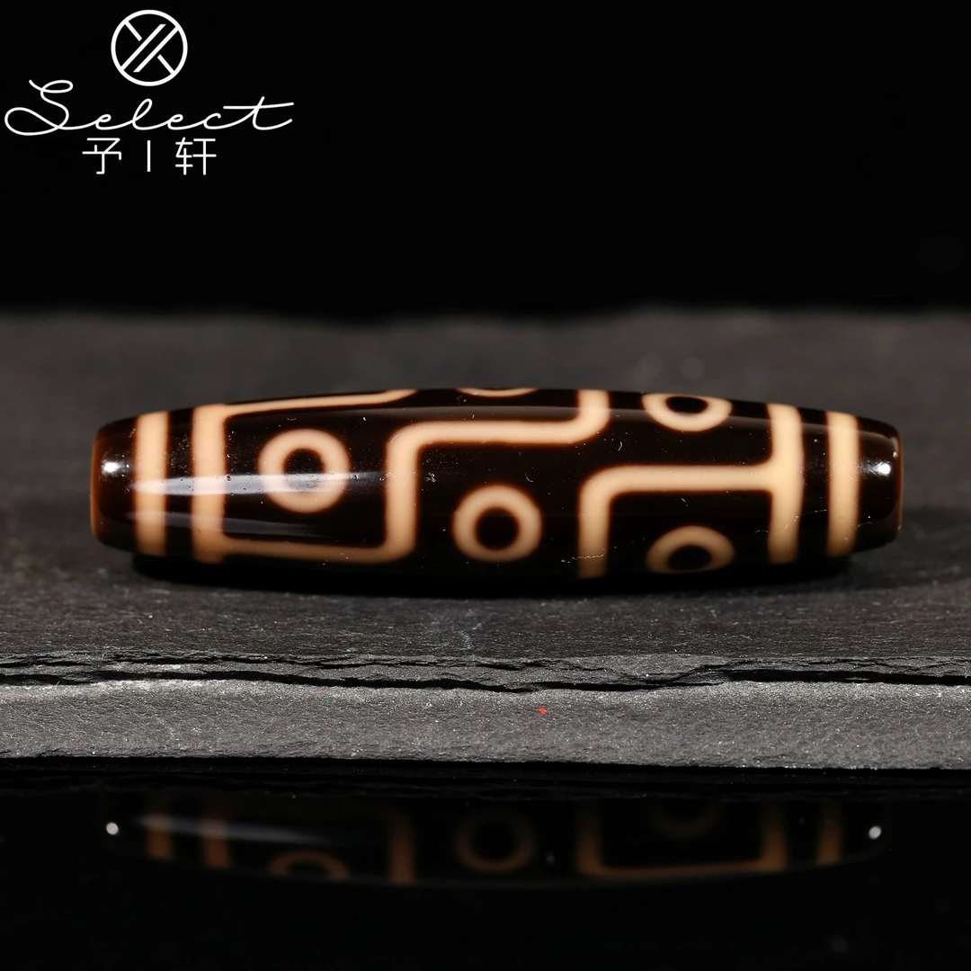 予轩出品；精品梵藏黑金手工台珠全品折线九眼58.6*14mm天珠吊坠