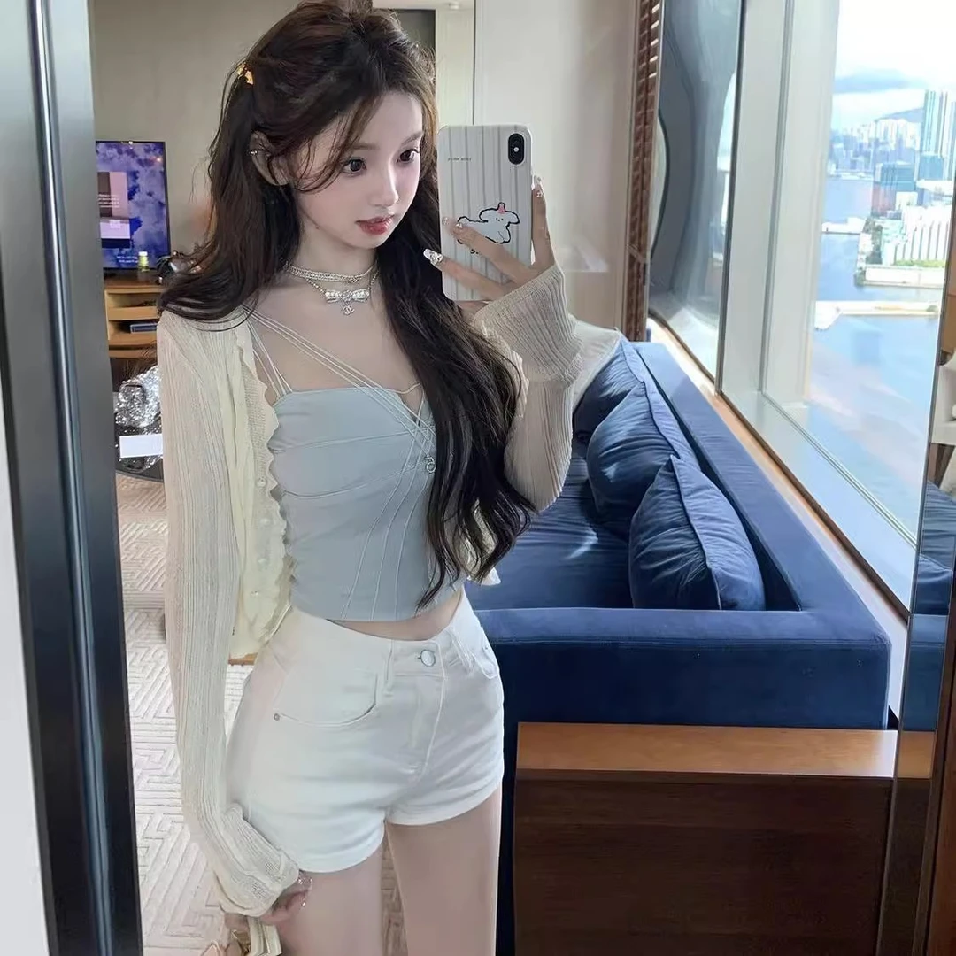 小个子白色高腰修身牛仔短裤女夏季显瘦百搭直筒辣妹热裤子ins潮
