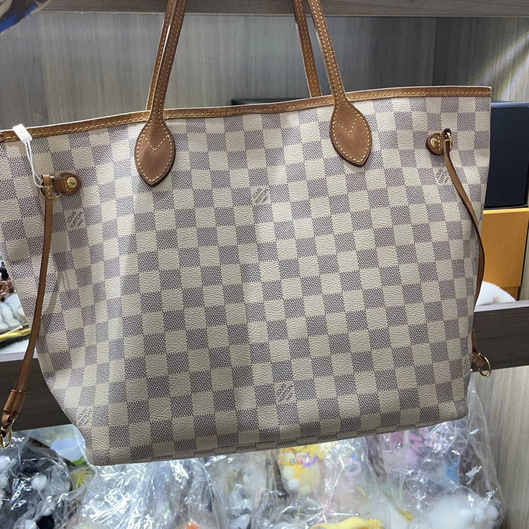 95新 LouisVuitton/路易威登 lv/路易威登白色棋盘格托特包