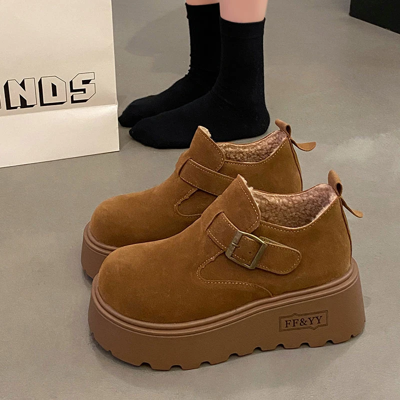 厚底增高勃肯鞋女加绒雪地靴短靴子2025新款冬季高帮女鞋乐福棉鞋