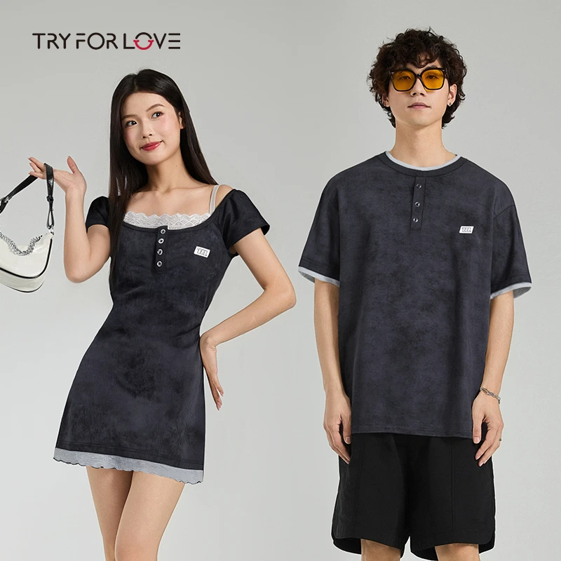 TRYFORLOVE新款小众设计师连衣裙女修身显瘦裙子情侣装一衣一裙