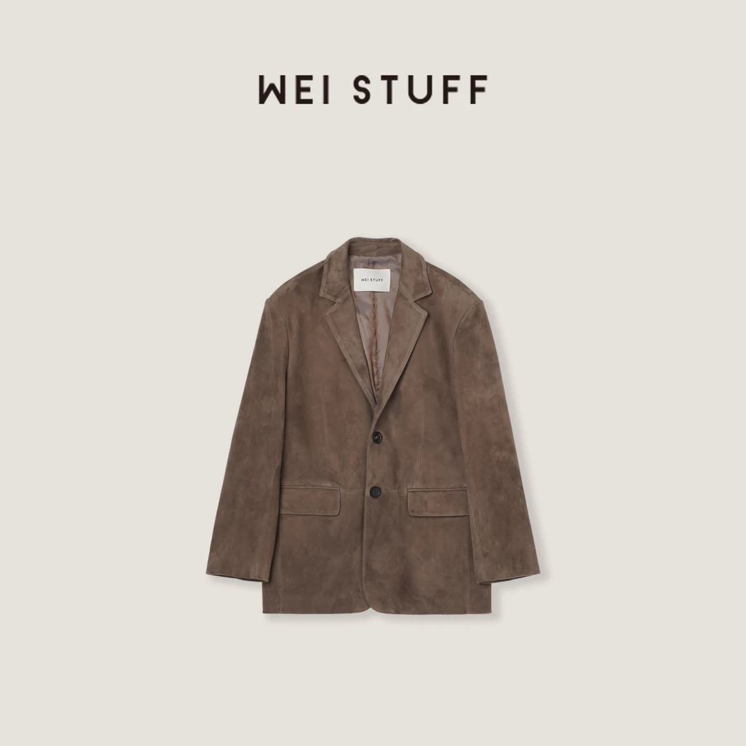 WEI STUFF “90s复古麂皮”秋冬麂皮棕时尚复古翻领羊皮外套 9759.