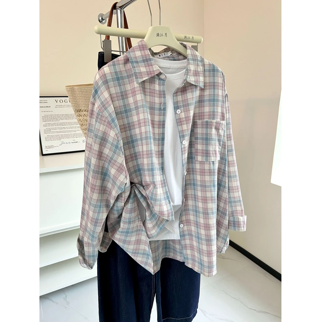 格子衬衫时尚新款休闲2025宽松新款长袖衬衣开衫上衣外套格纹百搭