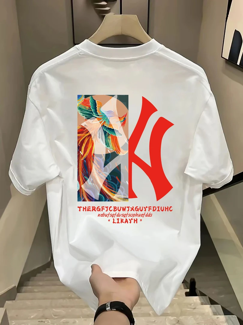 【NY】100纯棉男生凤凰潮牌短袖男女同款t恤T恤百搭休闲圆领宽松