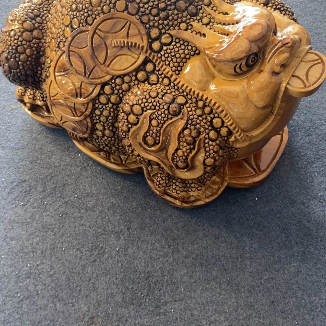 木銭*木雕金蟾摆件香樟木