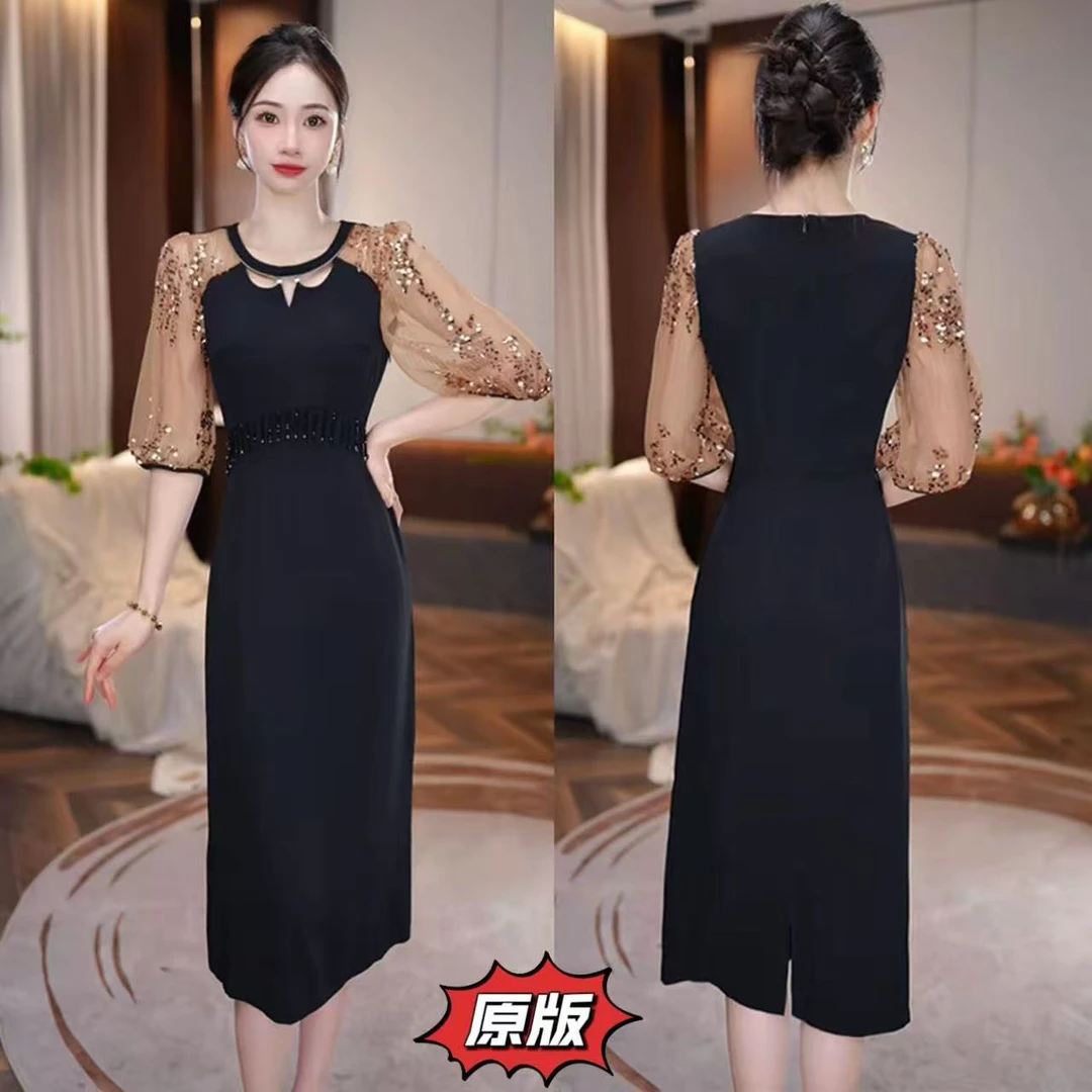 高档冰丝缎时尚女装连衣裙2025秋季新款显瘦洋气轻奢减龄礼服裙子