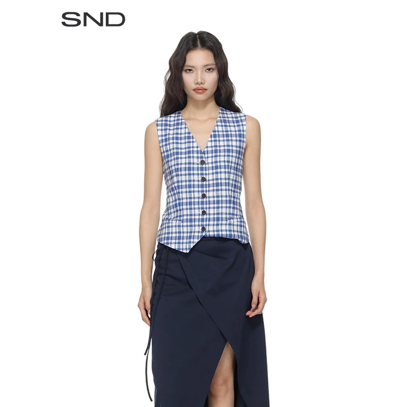【SNDSHORT SENTENCE设计师品牌】SND SS25 蓝白格纹马甲 休闲时尚
