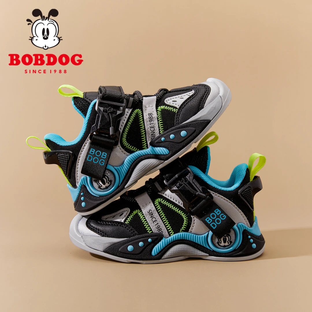 巴布豆男童鞋子皮面防水2025春秋新款户外跑步防滑护踝儿童运动鞋