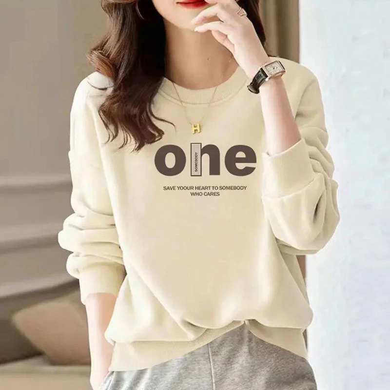 秋冬女士圆领卫衣套头男女白色百搭