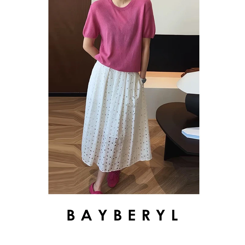 BAYBERYL老贝佩里裙*白花朵镂空A气质法式秋半身裙YQ5A1028