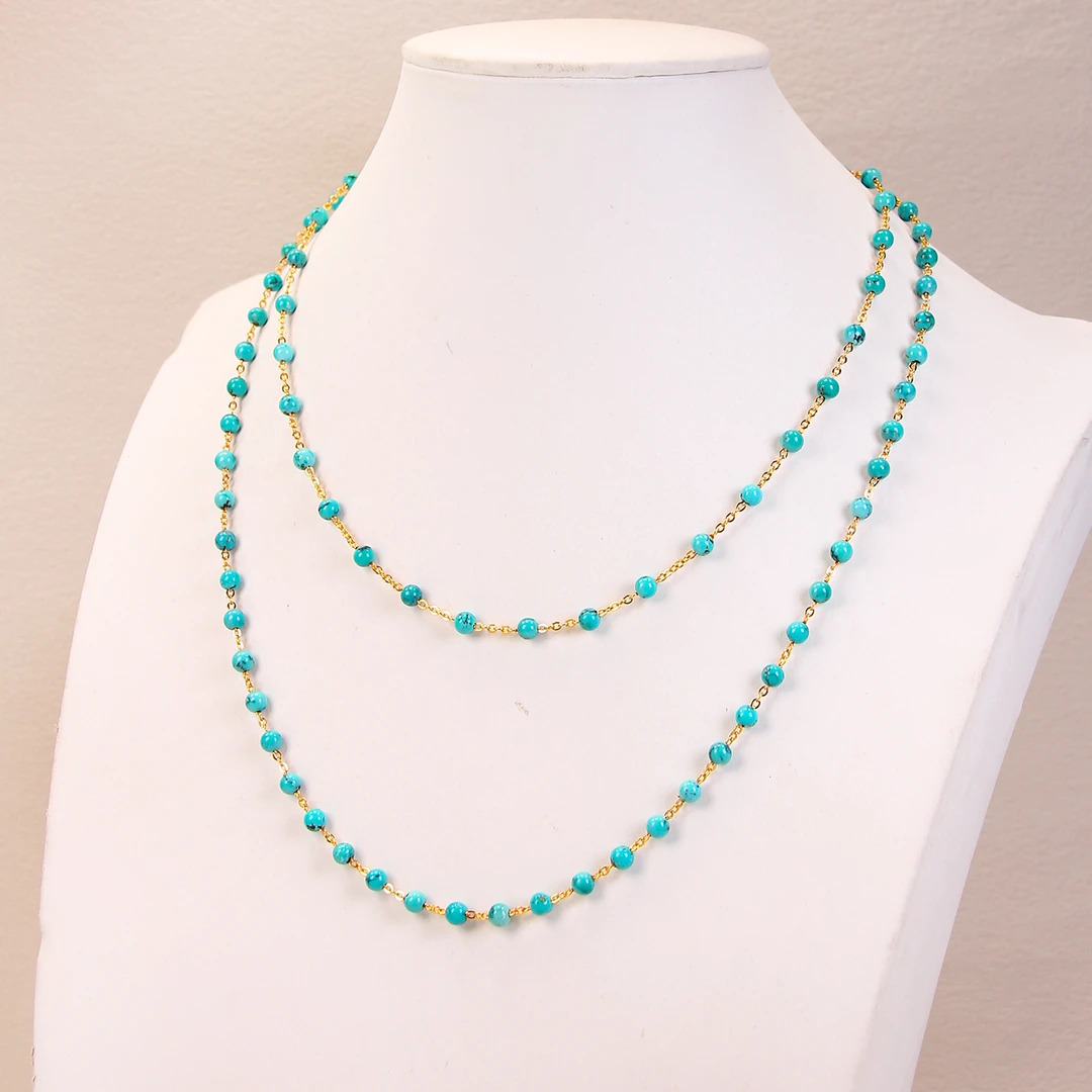 【霞姐专属】湖北原矿高瓷绿松石圆珠满天星项链LX020498