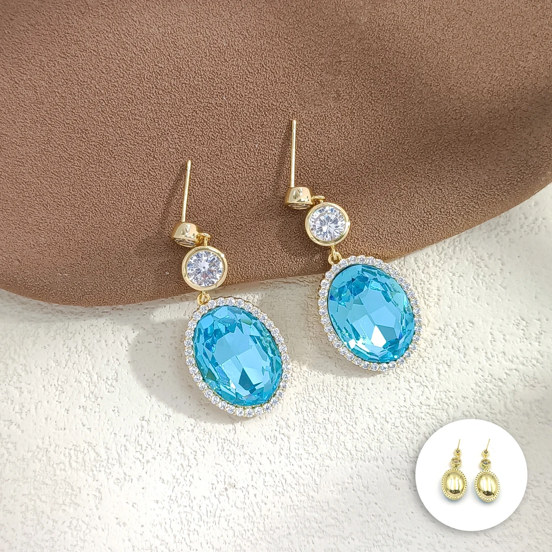 铜合金合成锆石耳饰 WLY-001537【碧海之歌】耳环气质欧美百搭时尚