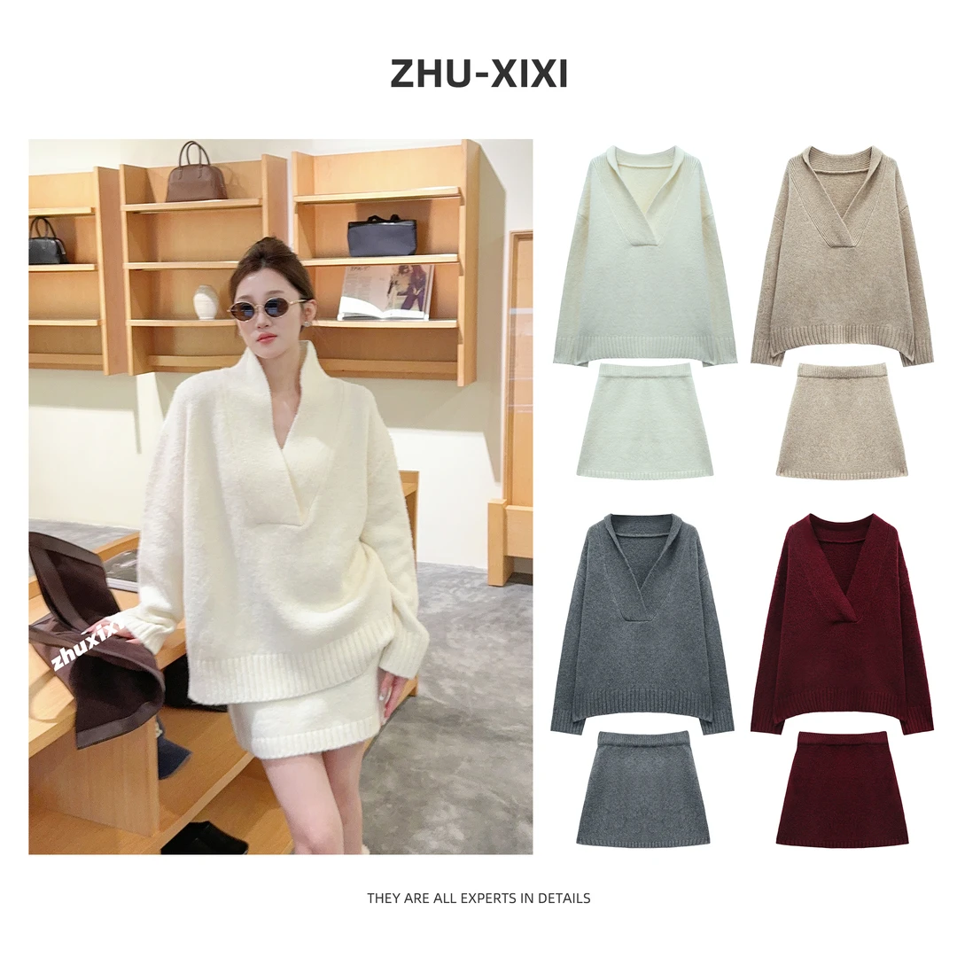 祝喜喜【慵懒松弛】秋冬针织长袖软糯慵懒松弛感厚小众休闲气质套装