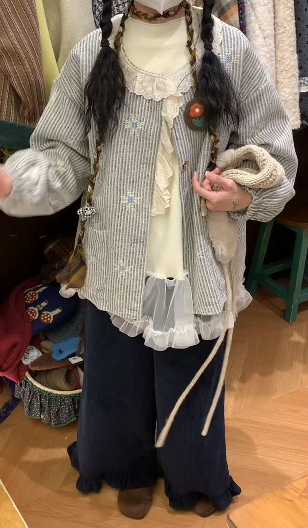 米多多  TM-7333-日系气质条纹加厚外套