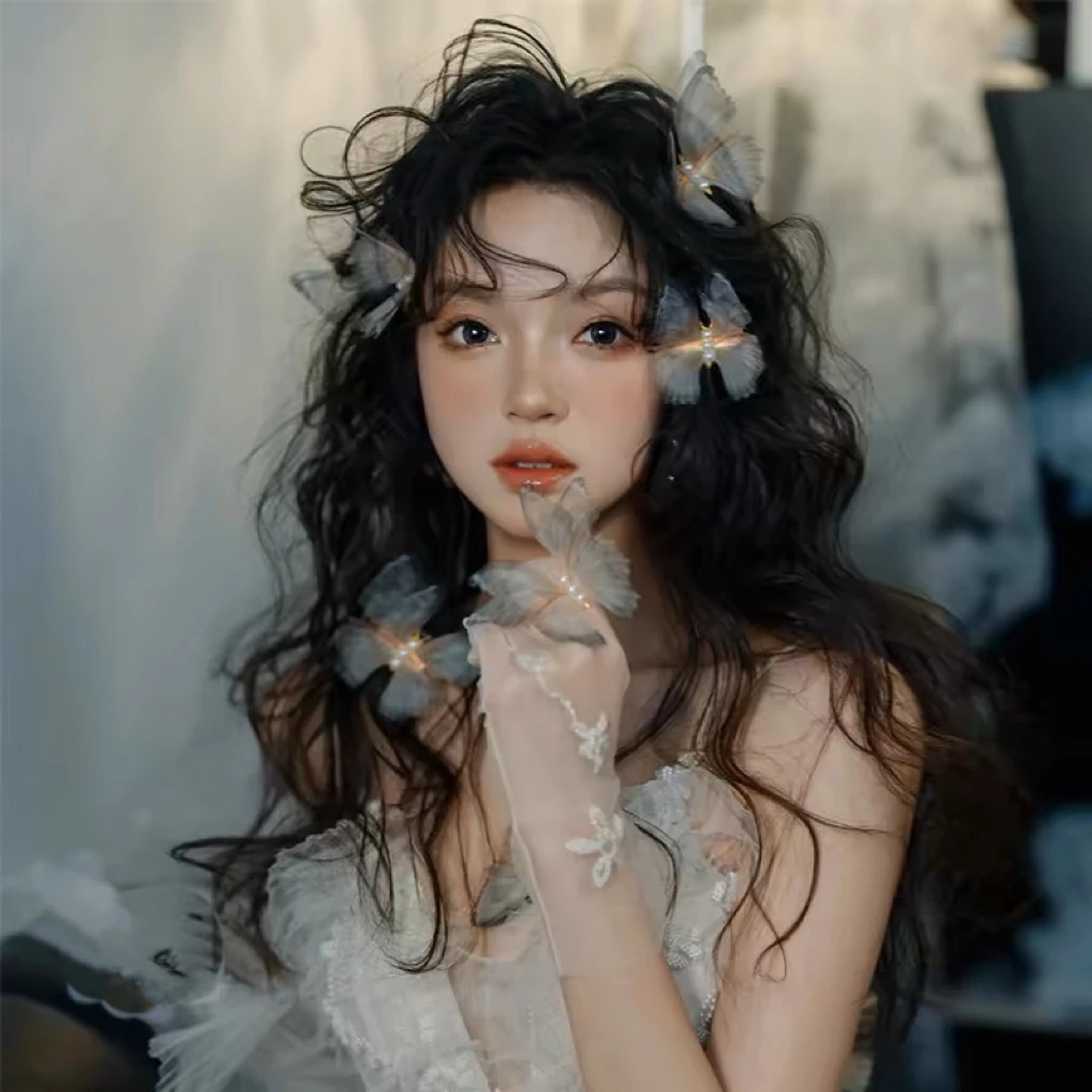 02517新中式国潮风布艺蝴蝶贝珠个性百搭蝴蝶发夹