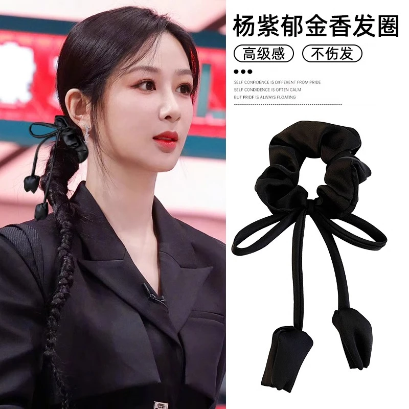 法式郁金香大肠飘带发圈女小众优雅气质头绳高弹力不伤发发绳头饰