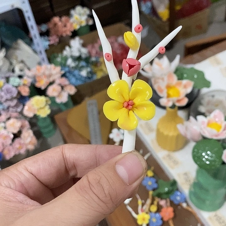 瓷片纯手工陶瓷花摆件