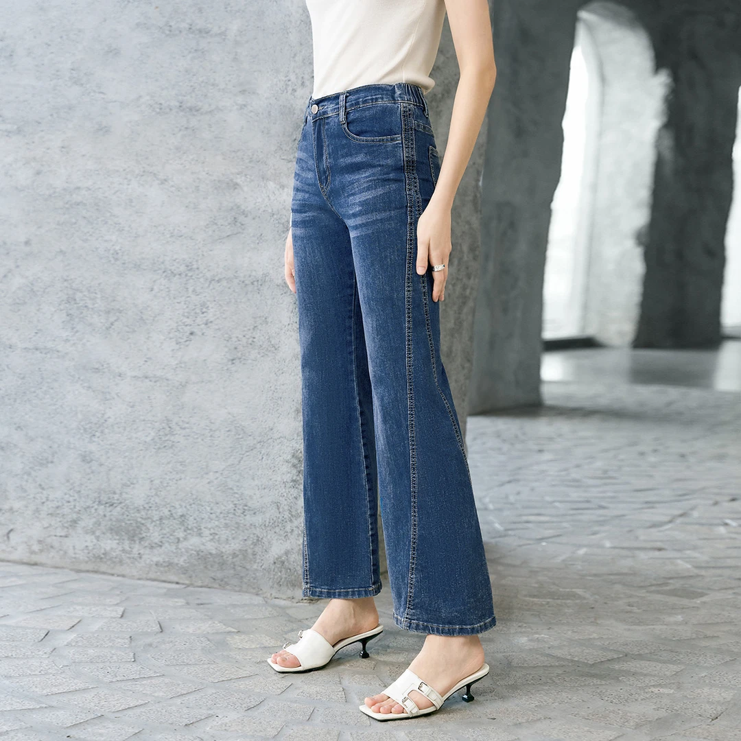 颜域显瘦气质牛仔裤女2025早春新款裤子百搭微喇裤31P250278