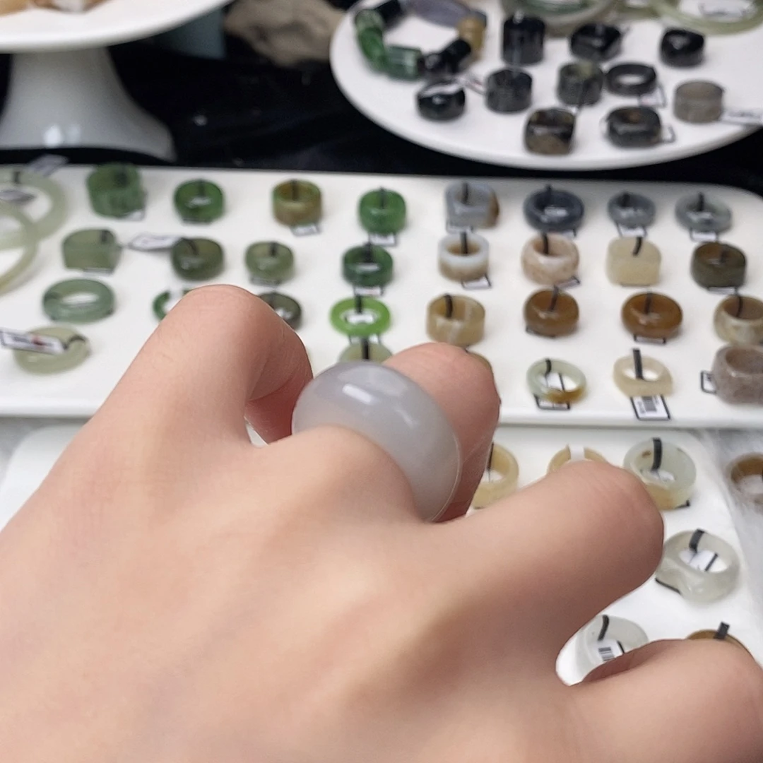 和田玉（糖玉）未镶嵌戒指G20冰透馒头16.6