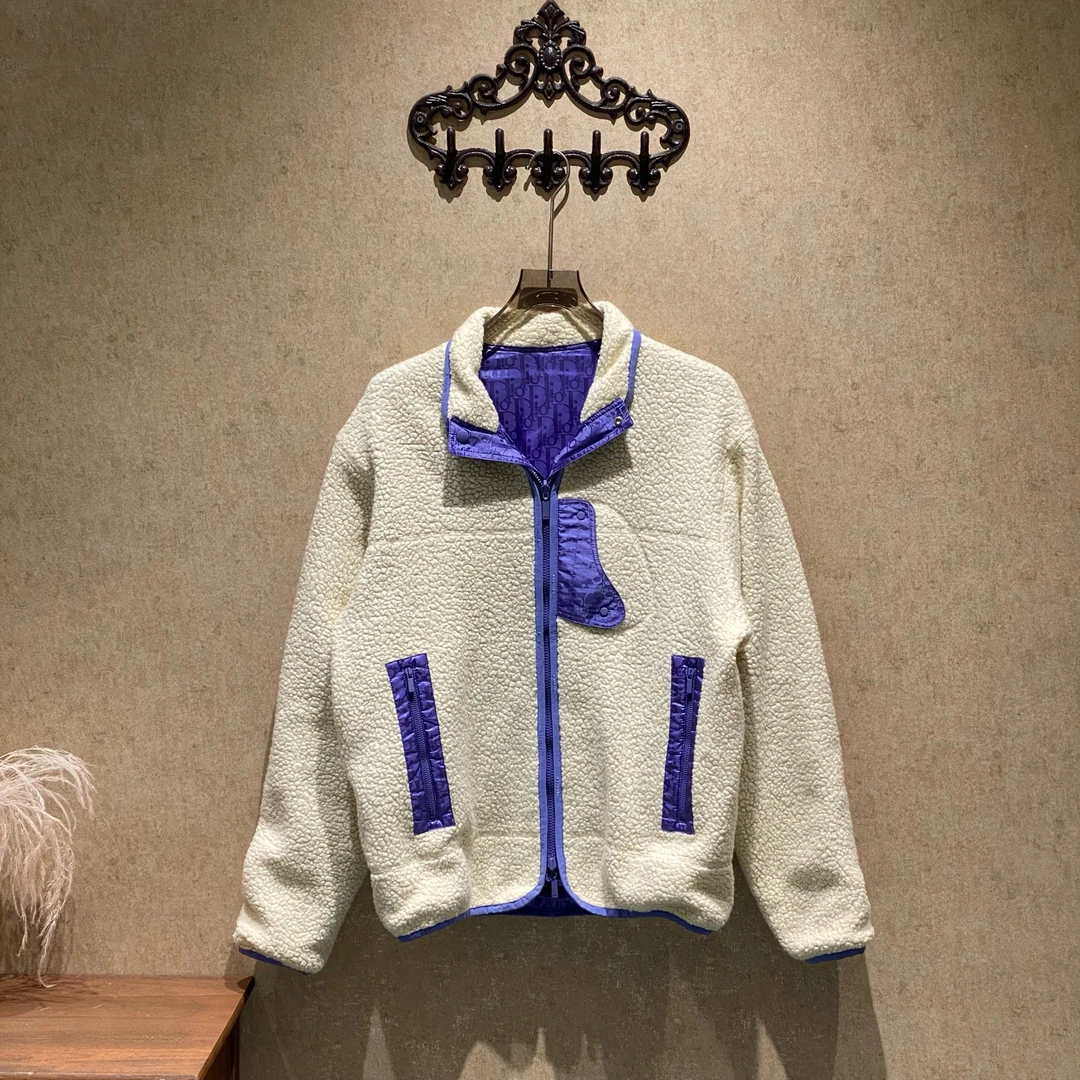 99新 DIOR/迪奥 Dior紫色老花满印羊毛双面穿外套/L码/99新/35190