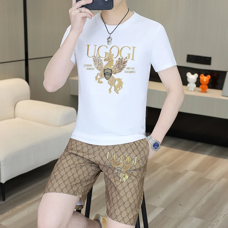 欧洲站夏天短裤短袖t恤男士高端套装潮牌休闲2025新款男装两件套