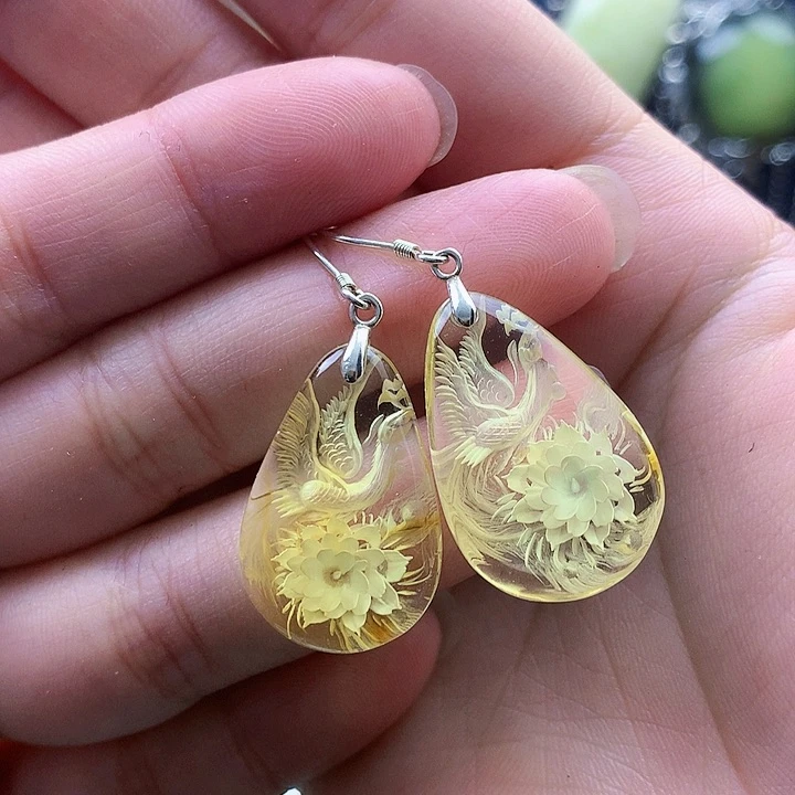 琥珀裸石银S925镶嵌耳坠