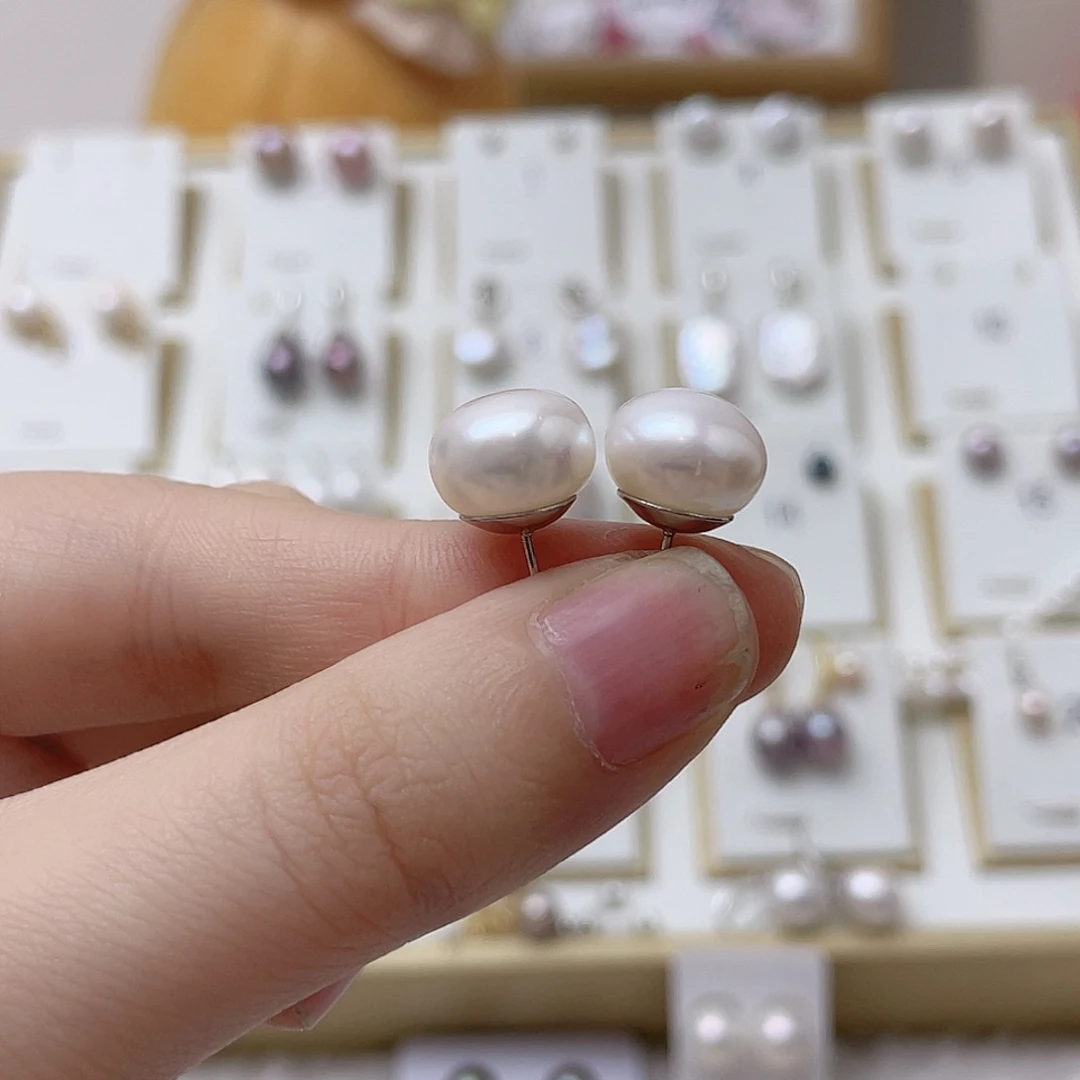 '***她淡水珍珠耳饰银S925镶嵌