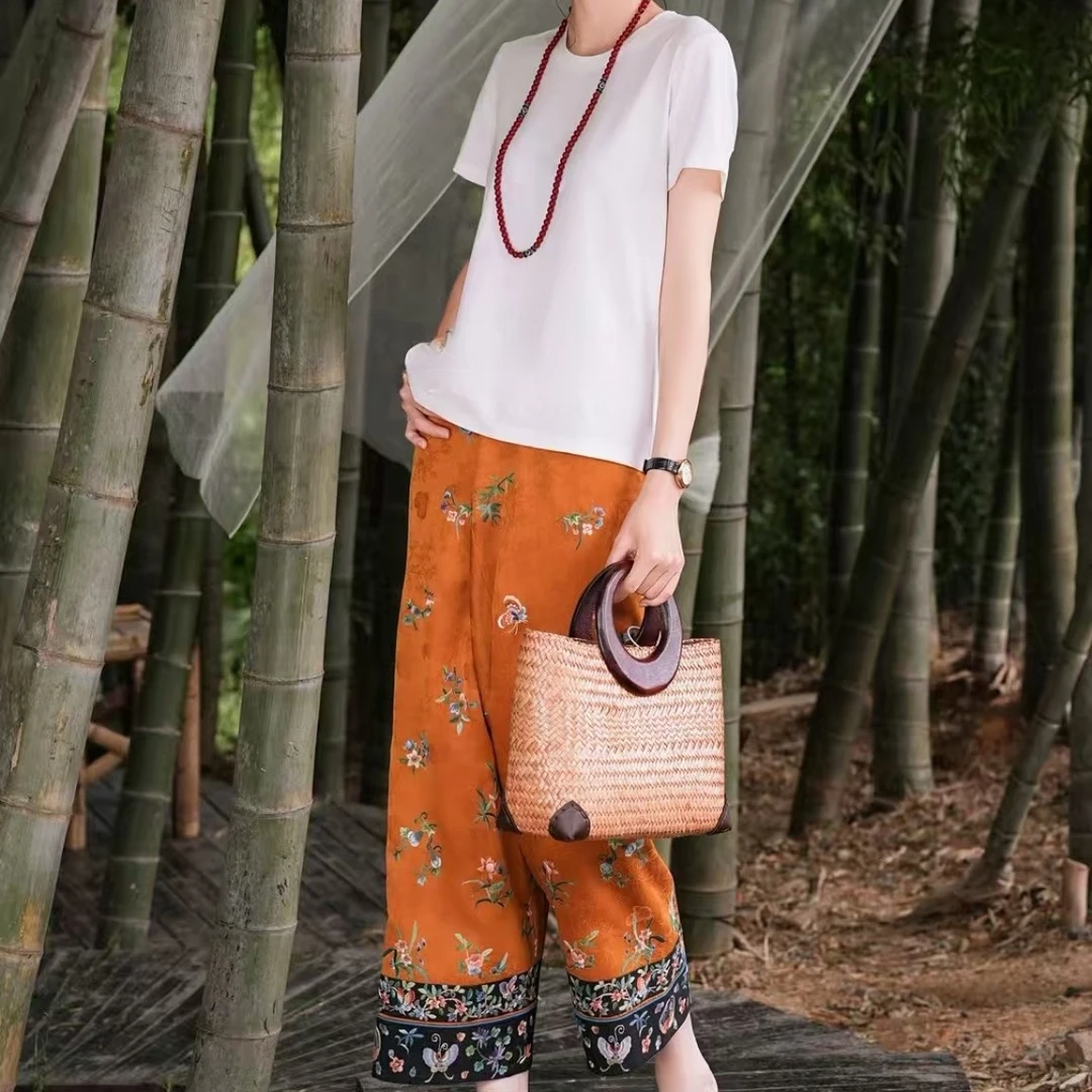 归藏雅集中式手工刺绣香云纱透孔罗满绣叠裆裤