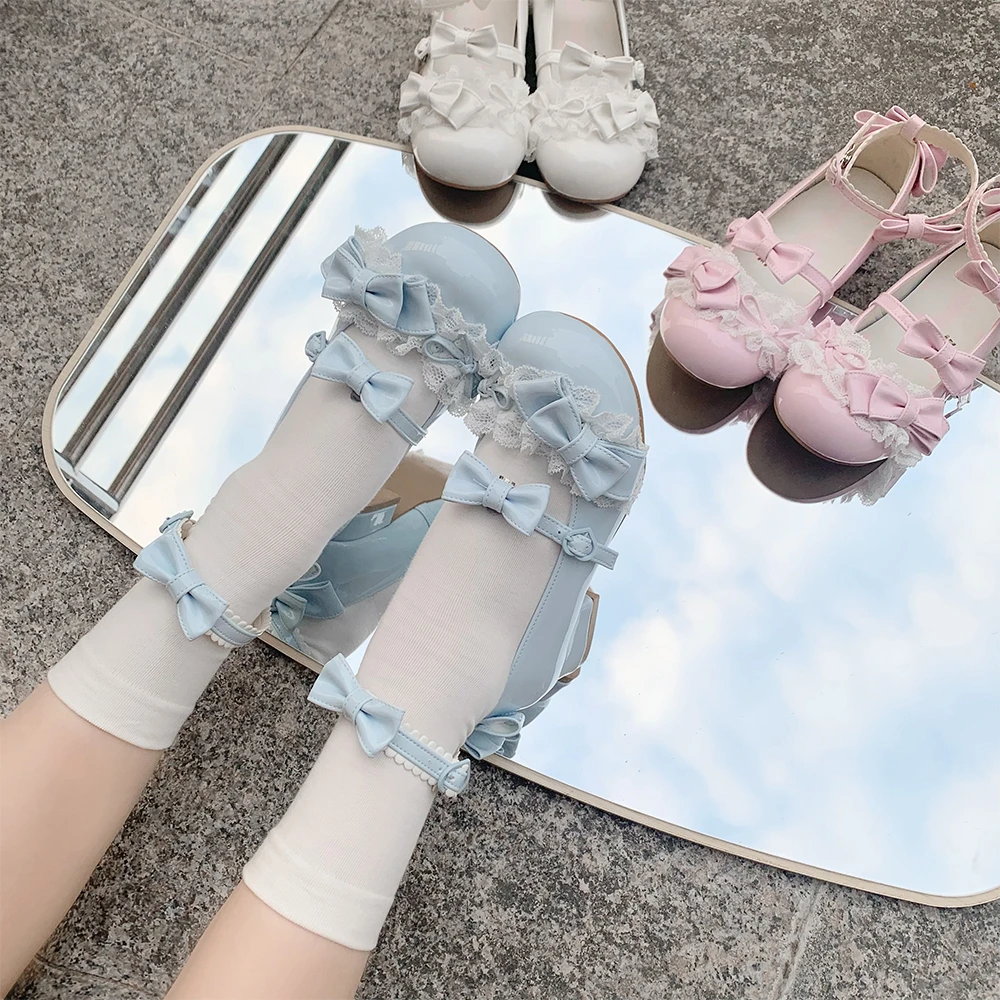 微瑕疵 -新款薄切奶糕夏季Lolita小皮鞋doll感可爱古早蝴蝶结低跟