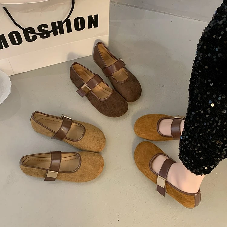 老张法式气质玛丽珍鞋女春季新款方头单鞋平底百搭小皮鞋625191