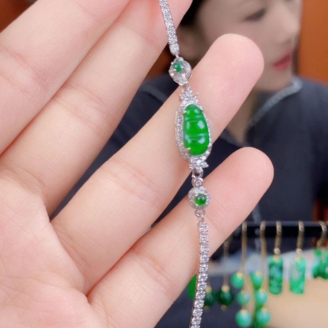 翡翠银S925镶嵌耳饰