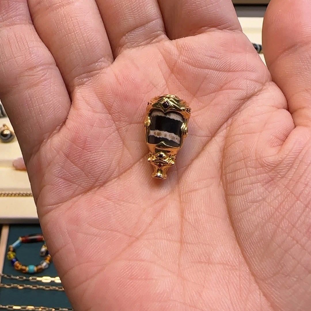 22K金镶嵌吊坠(不含链)玛瑙/玉髓七线珠改三通10.6