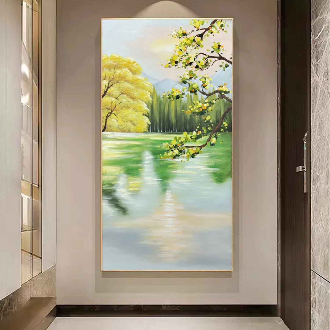XG 740《诗情画意》现代山水超写实纯手绘手工油画玄关背景墙装饰画