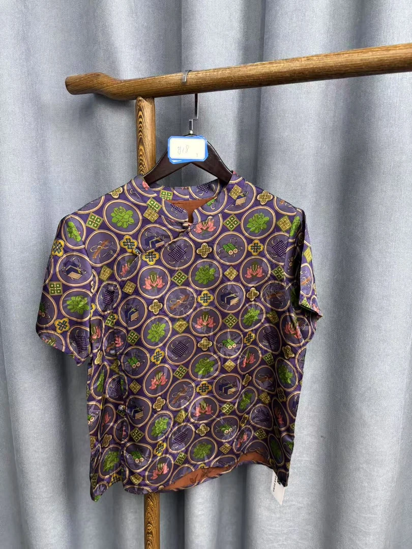 （瑕疵）夏季新款时尚简约新中式桑蚕丝香云纱奥黛提花上衣女y18