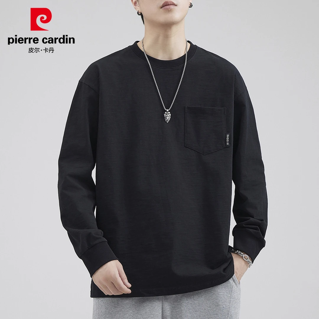 【100%纯棉】皮尔卡丹高端男士长袖t恤秋季痞帅慵懒风打底衫男装