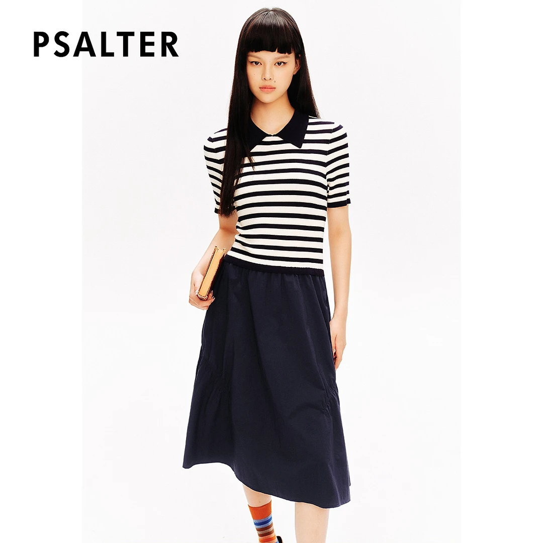 【环保再生纤维】PSALTER诗篇学院条纹假两件针织裙连衣裙夏